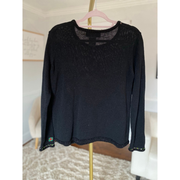 Vintage Festive Christmas Sweater M Parisian Black Tree Presents Tiara Int Party - Picture 2 of 7